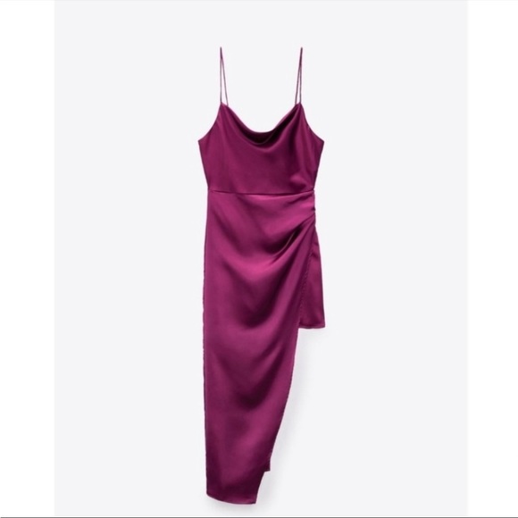 Zara NWT satin effect asymmetrical dress - Picture 3 of 6